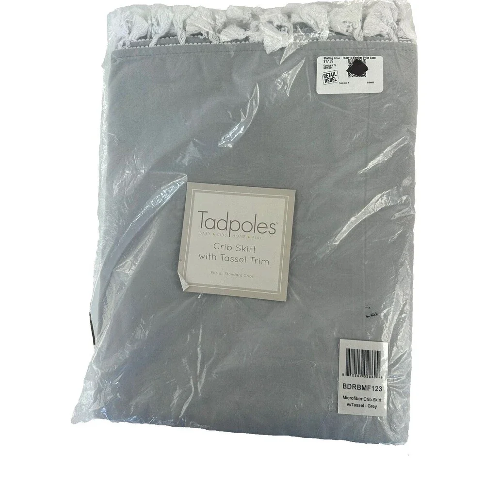 Tadpoles Crib Skirt Gray Microfiber Tassel Trim Standard Baby Bedding New 28x52